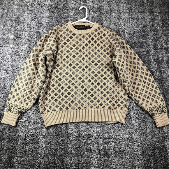 Vintage Eddie Bauer Sweater Mens XL Beige Argyle Knit Cotton Crewneck 90s - Picture 2 of 7